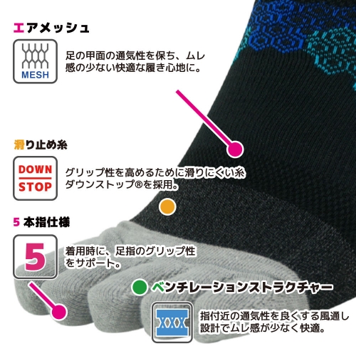 IDATEN 5本指ハニカムテーピングソックス ショート丈(24-26cm)